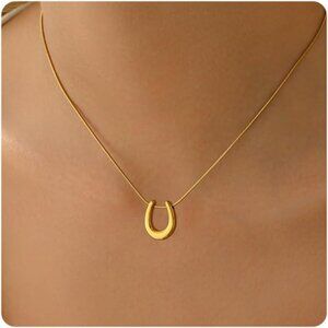 Gold Horseshoe Necklace Dainty Tiny Crescent 18K Plated Pendant Jewelry